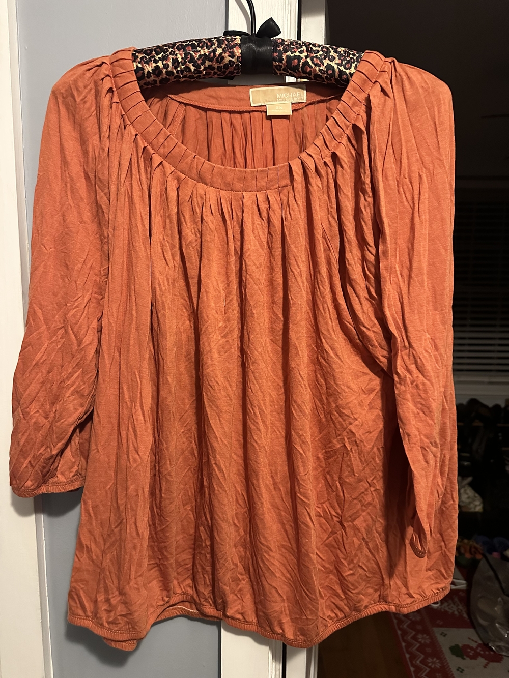 Michael Kors Orange Pleated Scoop Neck Blouse
